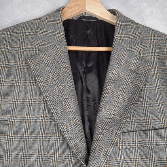 Boggi Milano Blazer Mens 50 / 42" Chest Gray Brown Plaid Wool Lined Jacket - Picture 2 of 16